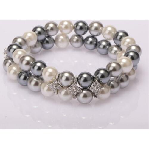 White cz flower charm double layer white pink grey round pearl beads beaded bracelets for woman elegant daily jewelry