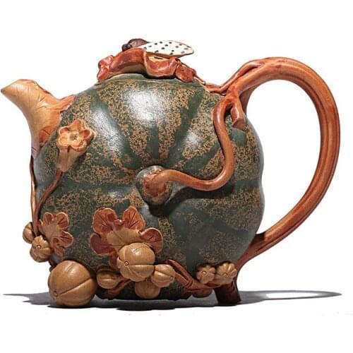 Free shipping Pumpkin Yixing Teapot Master Handmade Purple Clay Kettle Send Gift Box