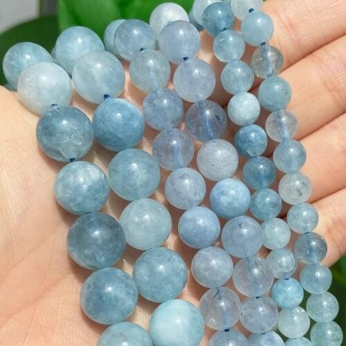 Natural Stone Bead Blue Aquamarines Jades Round Loose Beads for Jewelry Making Needlework DIY Bracelet Accessories 15'' 6 8 10mm