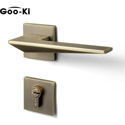 Black Door Lock American Style Bedroom Door Handle Lock Anti-theft Anti-rust Interior Green Bronze Bathroom Door Handle with Key