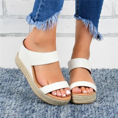 COOTELILI Women Summer Slippers Platform Fashion Mid Heel Wedges Shoes 2020 New Fashion Slippers Slip On Basic Slippers Women