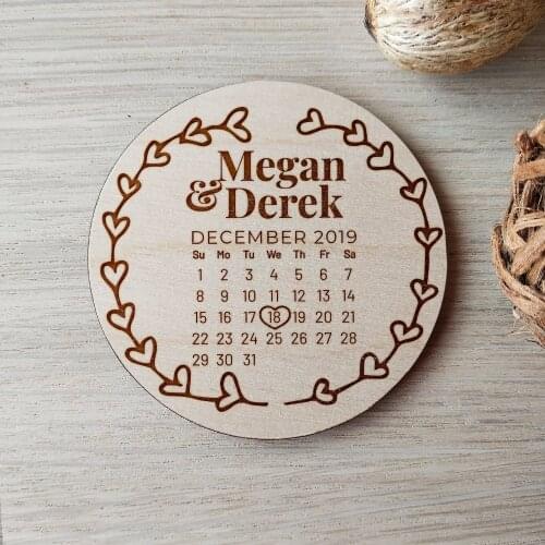 Rustic Calendar Wooden Wedding save the date magnets, Heart classic wood save the date magnet ,Bride & Groom Gift