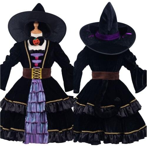 Kids Girls Cat Witch Cosplay Costume Dress Outfit Halloween Carnival Suit