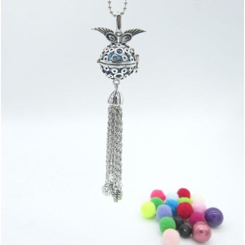 90cm Long Ball Chain Owl Look Locket Ball with Chain Tassel Sun Charms Openable DIY Jingle Speaking Ball Diffuser Glow Necklace