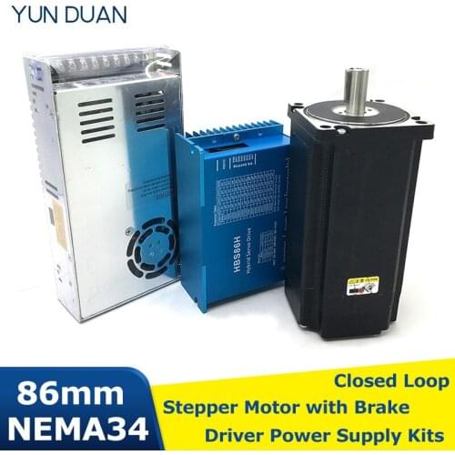 Nema34 12Nm Closed Loop Stepper Motor Driver & 400W 60V DC Power Supply Hybrid Encoder Easy Step Servo Kit 86MM MOTOR with Brake
