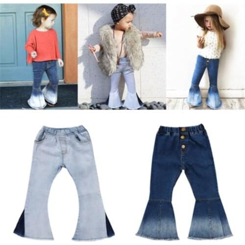 Emmababy arrival Toddler Kids Baby Girls Bell-Bottoms Pants Denim Wide Leg Jeans Trousers
