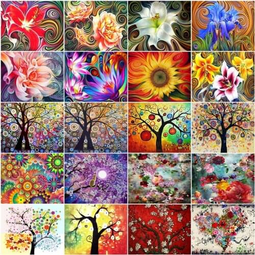 HUACAN Coloring By Number Flower Tree Kits Handpainted Picture By Number Sunflower Drawing On Canvas Home Decoration DIY Gift