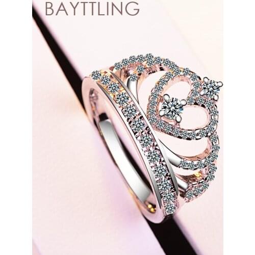 BAYTTLING 925 Sterling Silver 5/6/7/8/9/10#Fine Hollow Crown Zircon Ring For Women Fashion Wedding Gift Jewelry