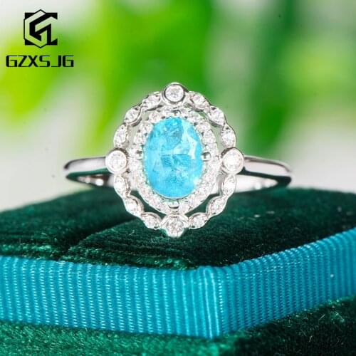 GZ Paraiba Tourmaline Gemstone Ring for Women Solid 925 Sterling Silver Oval blue stone Handmade Ring for engagement Anniversary