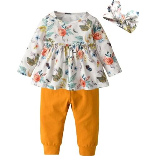 Baby Girl Clothing Sets Colorful Flower Print Pullover Tops Legging Pants Plus Headband Infantil Toddler Costumes