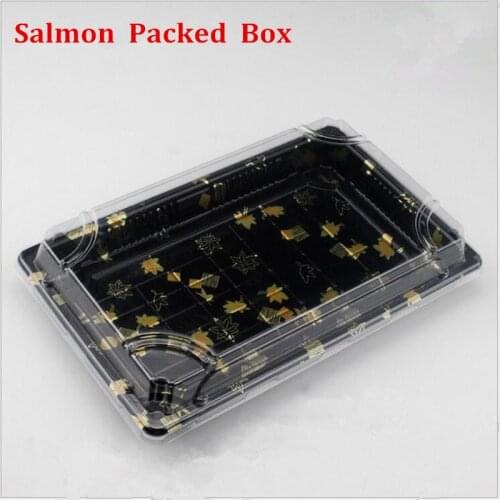 Printed Sushi Box, Disposable Lunch boxes, Plastic Sashimi salmon packing box 24.5cm*15cm 10pcs