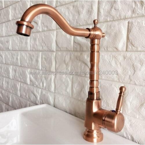 Antique Red Copper 360 Swivel Kitchen Faucet Cold and Hot Water Mixer Single Handle Tap Knf399