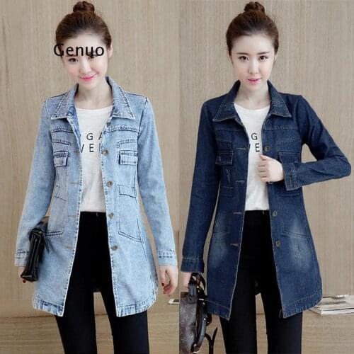Plus Size jeans jacket women Casual Winter Lapel Denim Coat Buttons Vintage Ladies long denim jackets Cardigan
