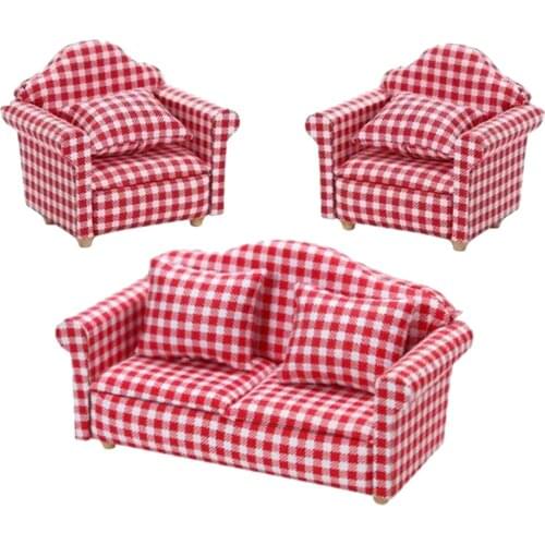 1:12 Scale Sofa Loveseat Armchair Dollhouse Miniatures Furniture Red White