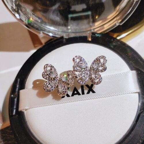 Cute Silver Color Butterfly with Bling Zircon Stone Fashion Jewelry Korean Earrings Sterling SS925
