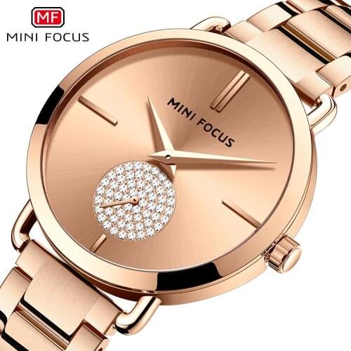 MINI FOCUS Luxury Women Brand Watches Rose Gold Fashion Rhinestone Dial Quartz Ladies Elegant Watch Reloj de mujer