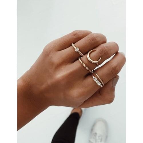 Miss JQ 5Pcs/sets Vintage Hipster Bohemia Gold Silver Finger Elephant Crown Pattern Carved Animal Rings Sets for Women Jewelry