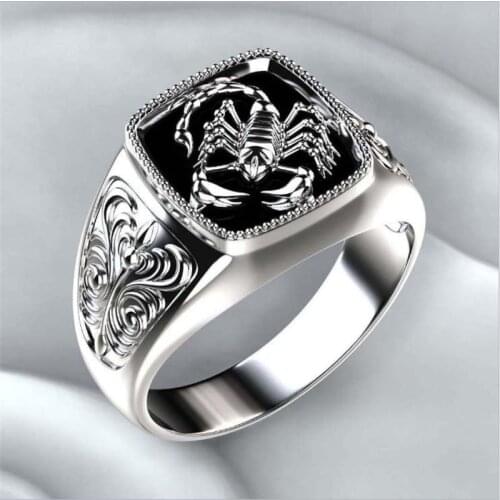 Fashion Silver Colour Temperament Scorpion Stamp Men Ring Punk Animal Ladies Ring Accessory Gift Vintage Ring