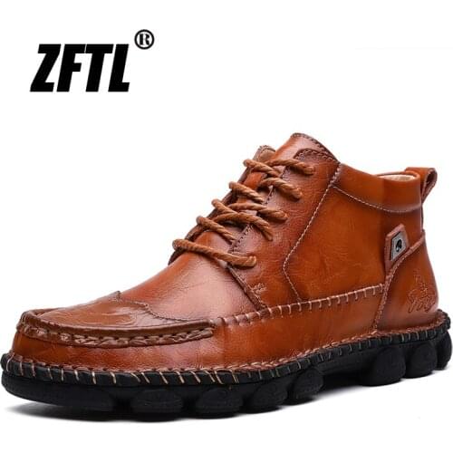 ZFTL new mens martins boots winter mens warm fur boots England genuine leather casual retro mens handmade male ankle shoes137