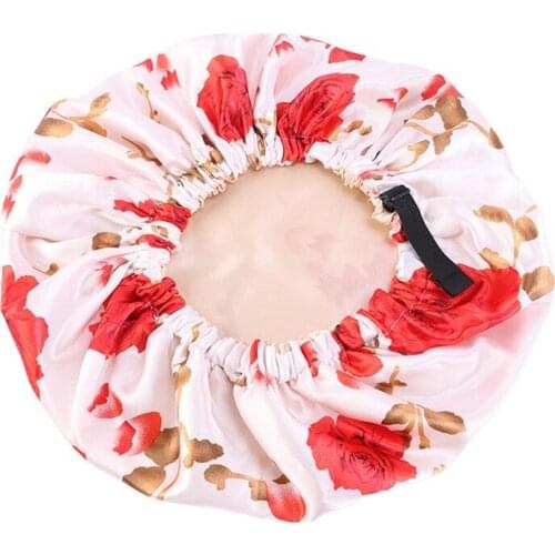New Satin Printed Hair Cap For Sleeping Adjustable Buckle Double-Layer Night Hat Artificial Silk Chemotherapy Shower Turban
