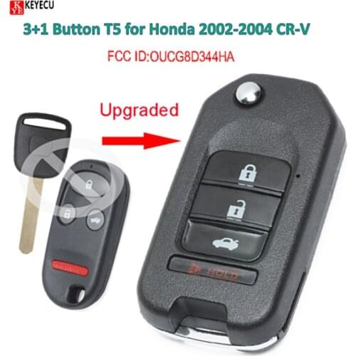 Keyecu DIY Upgraded Flip Remote Car Key Fob 3+1 Button T5 for Honda 2002-2004 Years CR-V FCC ID: OUCG8D344HA