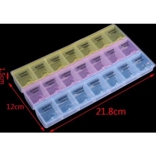 1pc Transparent 21 Compartment Lid Tablet Pill Box Holder Medicine Storage Organizer Case Container 7 Days Weekly