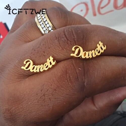 Personalized Name Stainless Steel Letter Stud Earrings For Women Gold Custom Name Piercing Earring Nameplate Jewelry Best Gift