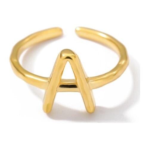 Hollow A-Z Letter Gold Color Newest Style Fashion For Women Letter Adjustable Opening Initials Ring Trendy Jewelry Femelle Bague