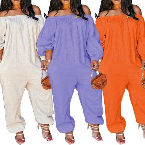Plus Size S-4xl Jumpsuit Women Elegance Wholesale Off Shoulder Solid Casual Sweet Loose Overalls One Piece Outfits Dropshpping