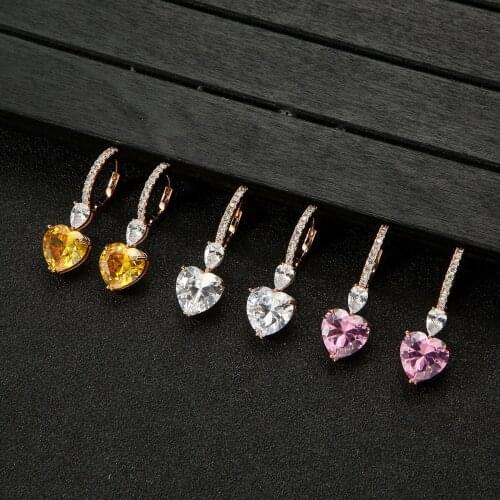 Luxury Sweet Heart Stud earring Full Mirco Paved Cubic Zirconia Women Engagenet Wedding Earring Fashion Jewelry E9196