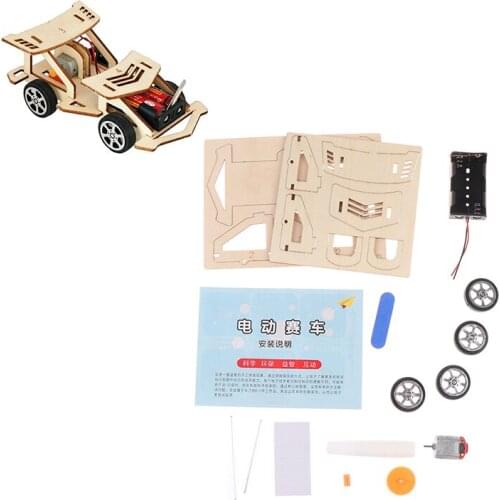 DIY Assembly Racing Car Vehicle Model Kit Physical Science Experiment Technology Educational Wooden Toys For Kids no battery
