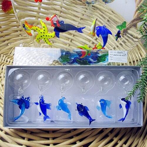 Custom made Floating glass fish Aquarium Decoration Hanging Sea World Whale, Shark, Dolphin, Dolphin and Lion charms Figurines