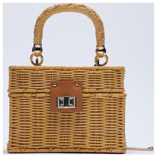 ZA New Straw Bags for Women Metal Buckle Woven Box-shaped Bag Rattan Bascket Beach Bag Purses and Handbags Luxury Designer
