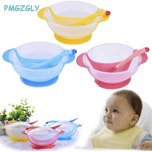 Solid Feeding Baby Dishes Feeding Childrens Tableware Kids Food Bowl Temperature Sensing Spoon+Dish+Cover Dishes Dinnerware Set