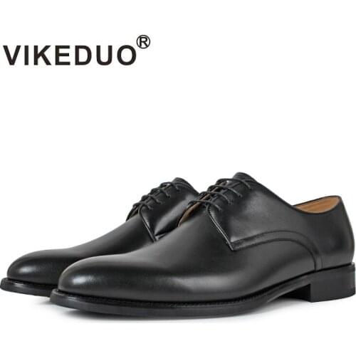 Vikeduo 2020 Handmade Designer Luxury Wedding Party Formal Business Black Brand Male Dress Genuine Calf Leather Mens Derby Shoes