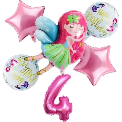New 6pcs/set Little fairy Girls Balloons 32 inch Pink Number Ballon Girl 1 2 3 4 5st Happy Birthday Party Balloon Set Decortion