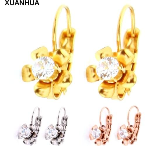 XUANHUA Wholesale Stainless Steel Flower Earrings With Stones Fashion Jewelry Stud Earrings For Women Jewelry Earrings 2019