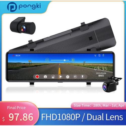 Pongki H75S Dual Lens HD 1080P Dash Cam Streaming Rearview Mirror Camera Night Vision 24H Parking Monitoring Car Video Recorder