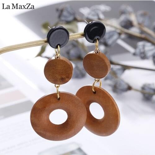 Natural Wood Earring Wooden Earrings For Women Ethnic Exaggerated Statement Round Circles Stud Earrings Girls Fashion Jewelry
