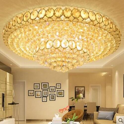 Golden round crystal warm living room modern LED ceiling lamp hotel villa restaurant clubs lighting lamps LED lighting fixture