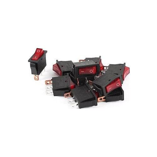 Free shipping!10 x AC 250V 15A 3 Terminal SPST Red Neon Lamp O/F Boat Rocker Switch
