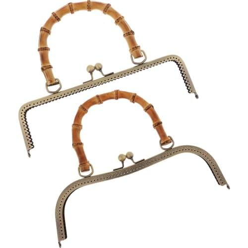 2pcs Bamboo Handle Metal Frame Kiss Clasp Locks For DIY Handbag Purse Bronze