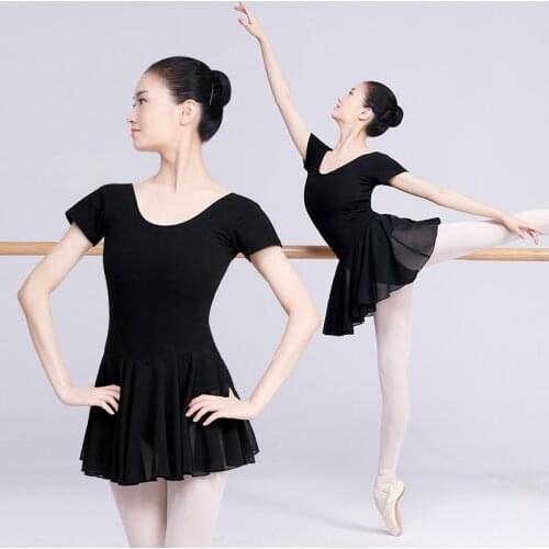 Ballet Leotards For Women Professional Ballet Costumes Adult Dance Dress Black Cotton Leotard With Chiffon Skirt
