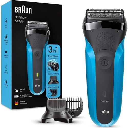 Braun Shaver 310BT,Series 3 Shave and Style Rechargeable Wet and Dry Electric Shaver, Blue/Black