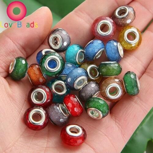 10Pcs 5mm Large Hole Glitter Powder Facted Murano Spacer Beads Snake Chain Slide Charms Fit Pandora Bracelet Jewelry Making Bead