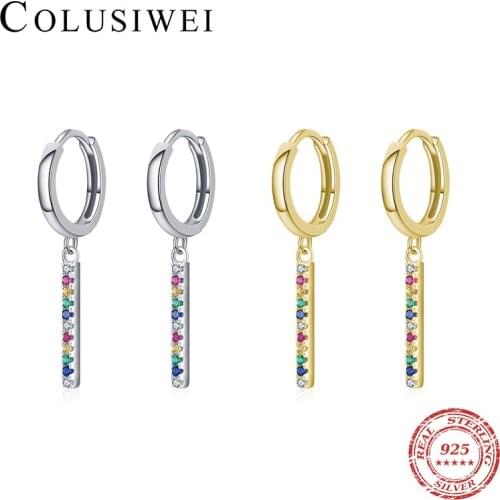 Colusiwei 925 Sterling Silver Vintage Rainbow Zirconia Hoop Earrings Buckle for Women Engagement Statement Fashion Jewelry
