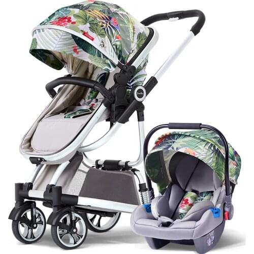 Baby Stroller with Car Seat Reversible High Landscape Baby Stroller 3 In 1 Multiple Stroller with Newborn Baby Car Seat Cradle
