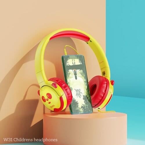 W31 Panda Cartoon Children Wired Headphones With Mic Lightweight Earphone With 3.5MM Jack HIFI Stereo Surround Sound Headsets