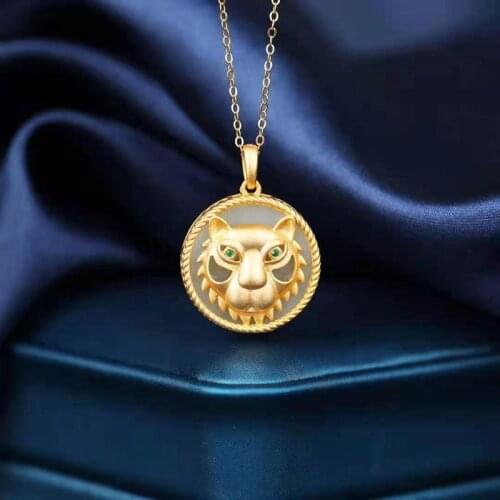 2021 New 925 Ancient French Silver Leopard Head Necklace Natural and Tian White Jade Egg Face Pendant Designed for Women Jewelry