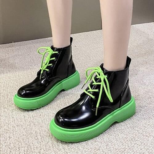 Lucyever 2021 Mix Color Platform Boots Women Fashion Thick Bottom Lace-up Ankle Boots Woman Waterproof Autumn Ladies Shoes